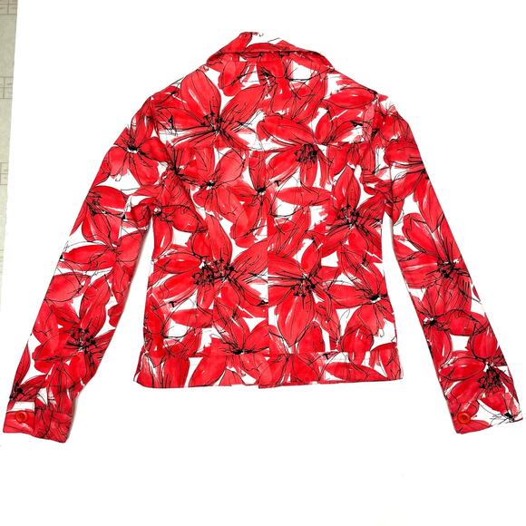 Rafaella Women’s Long Sleeve Cropped Button-Up Jacket, Red Floral, Size M - Picture 3 of 9